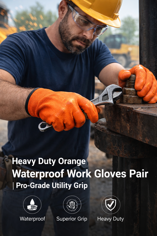 Heavy Duty Orange Waterproof Work Gloves Pair | Pro-Grade Utility Grip