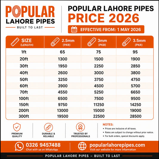 Popular Lahore Garden Pipes Updated Price List in 2026