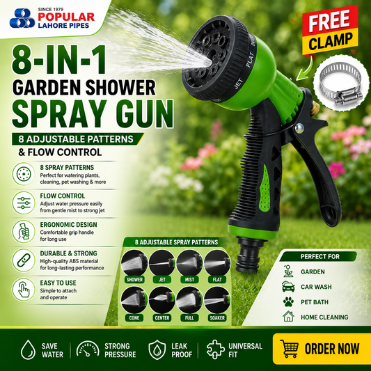 8-in-1 Garden Shower Spray Gun | 8Adjustable Patterns & Flow Control