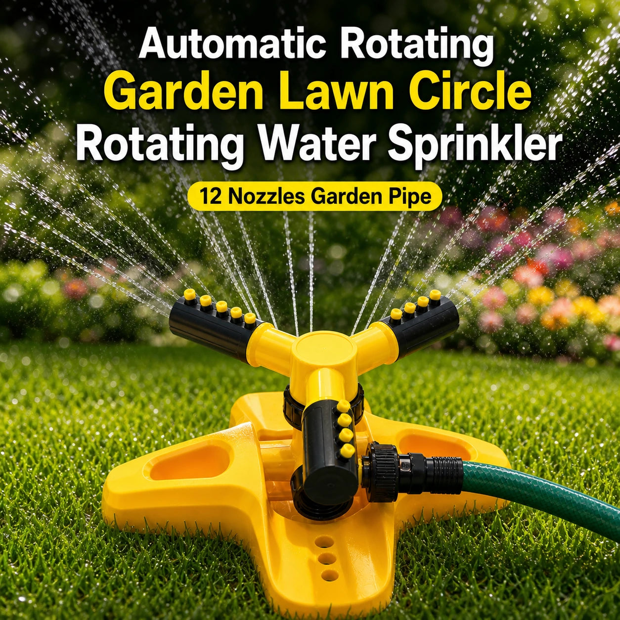 Automatic Rotating Garden Lawn Circle Rotating Water Sprinkler 12 Nozzles Garden Pipe