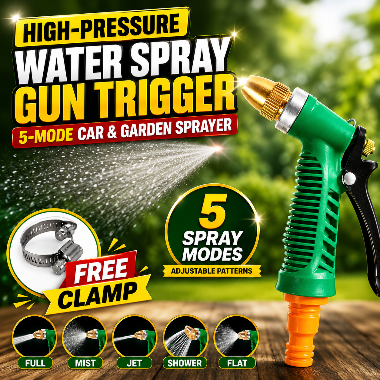 High-Pressure Water Spray Gun Trigger | 5-Mode Car & Garden Sprayer