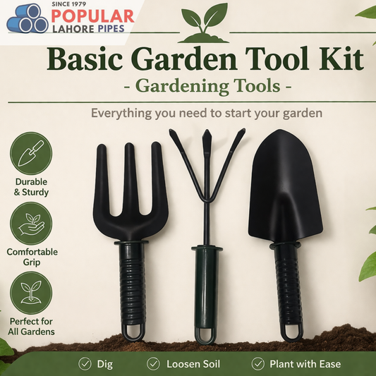 Basic Garden Tool Kit – 3 Piece Hand Trowel, Cultivator & Soil Rake Set