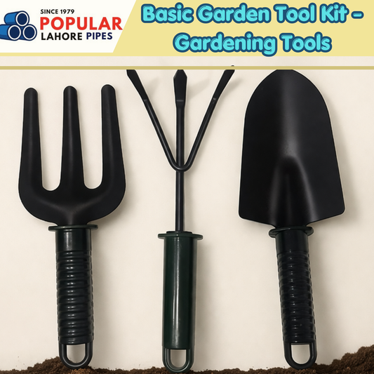 Basic Garden Tool Kit – 3 Piece Hand Trowel, Cultivator & Soil Rake Set