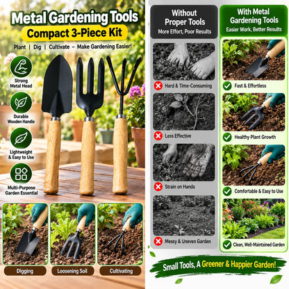 Metal Gardening Tools – Compact 3-Piece Kit