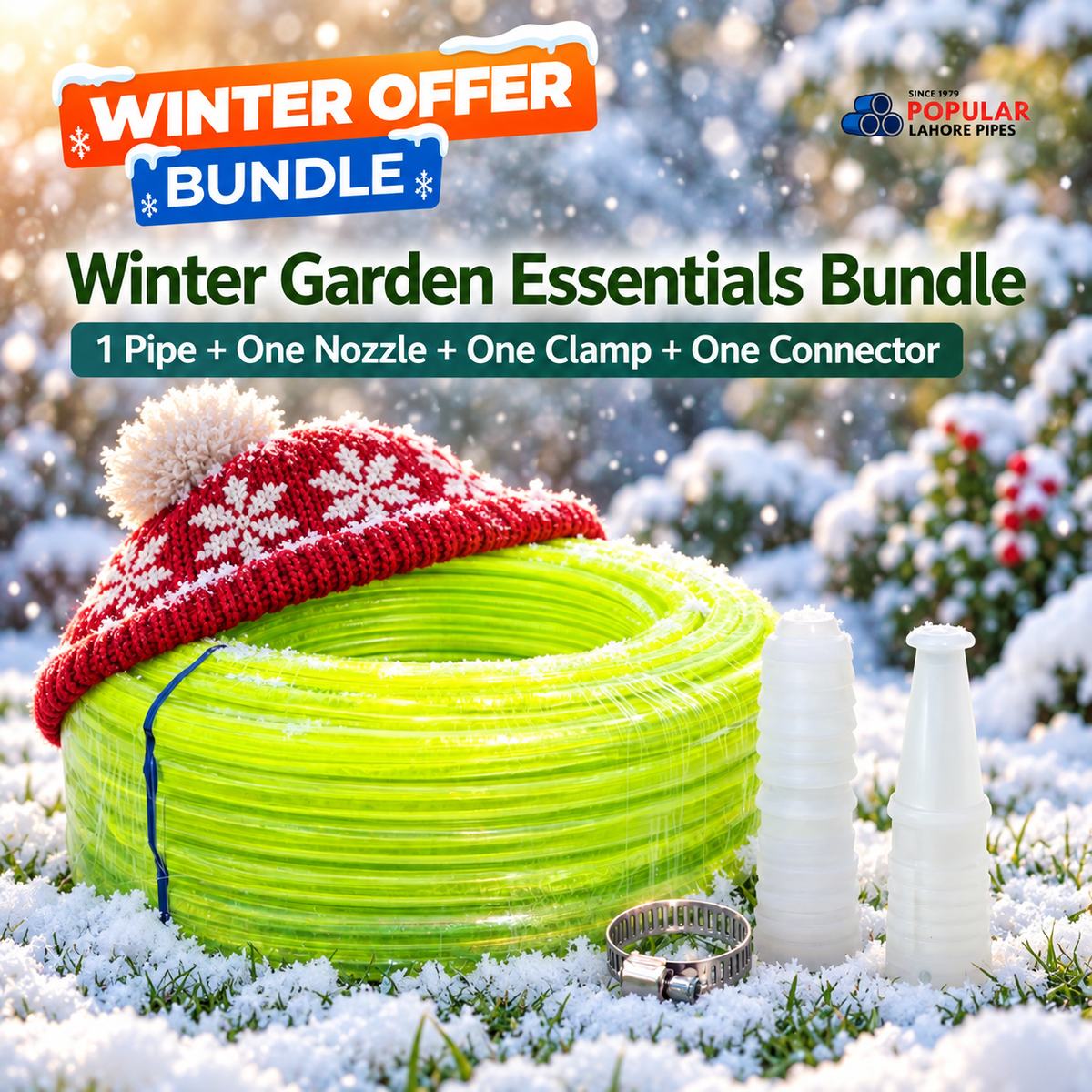 Winter Garden Essentials Bundle | Garden Pipe + Nozzle + Clamp + Connector